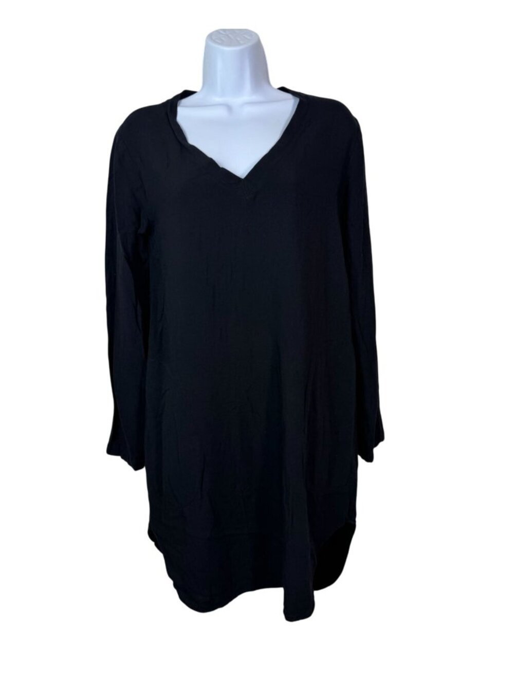 Cloth & Stone Black Long Sleeve V-Neck Tunic Dress XS Minimalist Capsule Pockets
